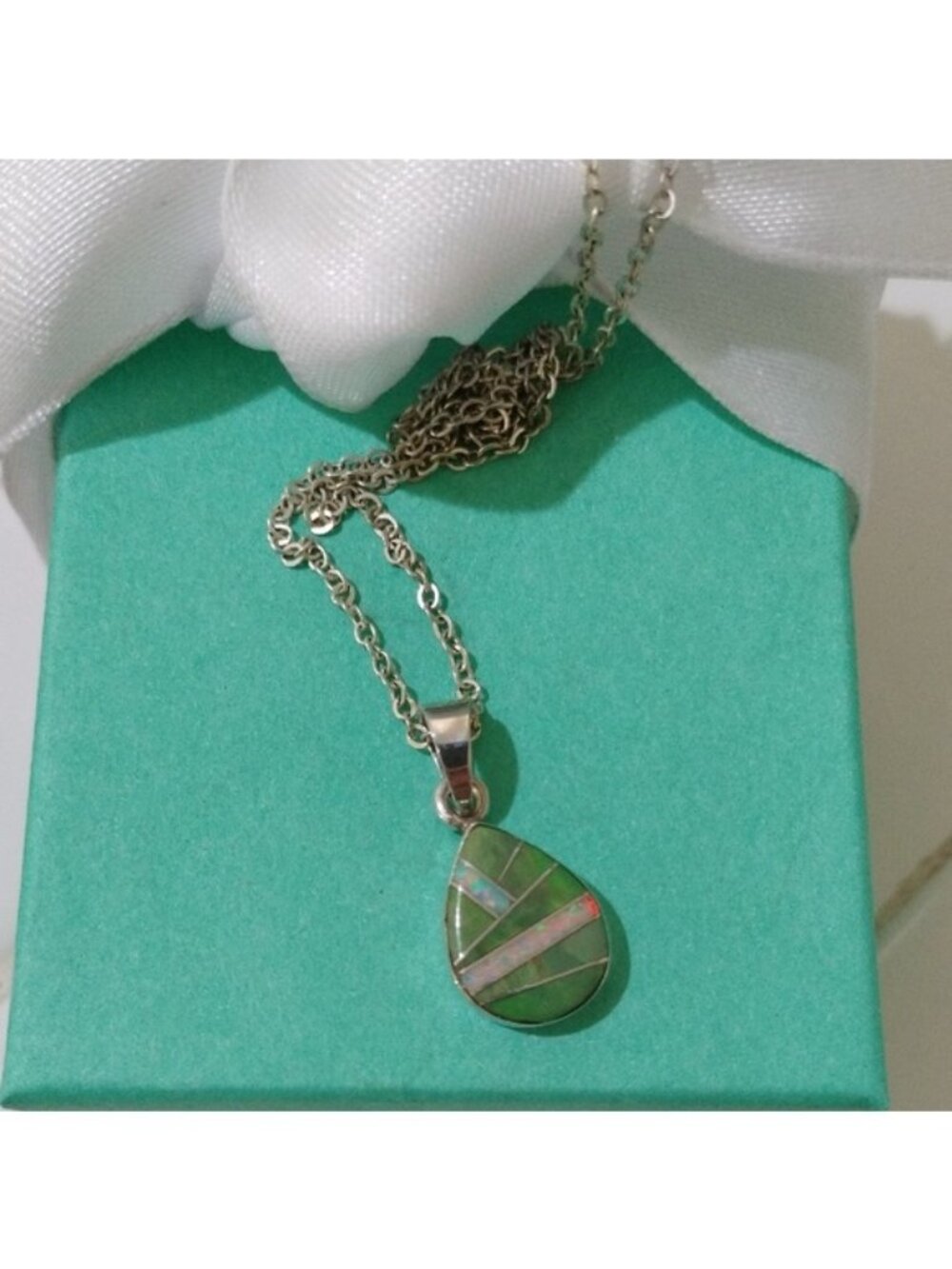 Mojave Turquoise & Opal Microcut Pendant Necklace by Victor Chee Navajo